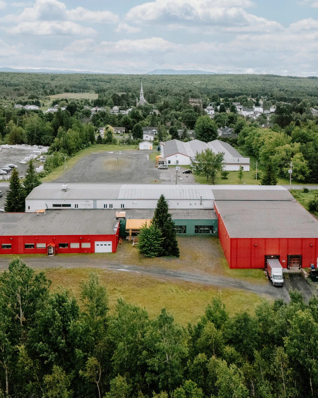 Aerial view of Attraction factories in Lac-Drolet.